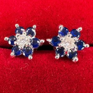 Sterling Silver  925 Stud Earrings with White & Blue Zircon Gemstone